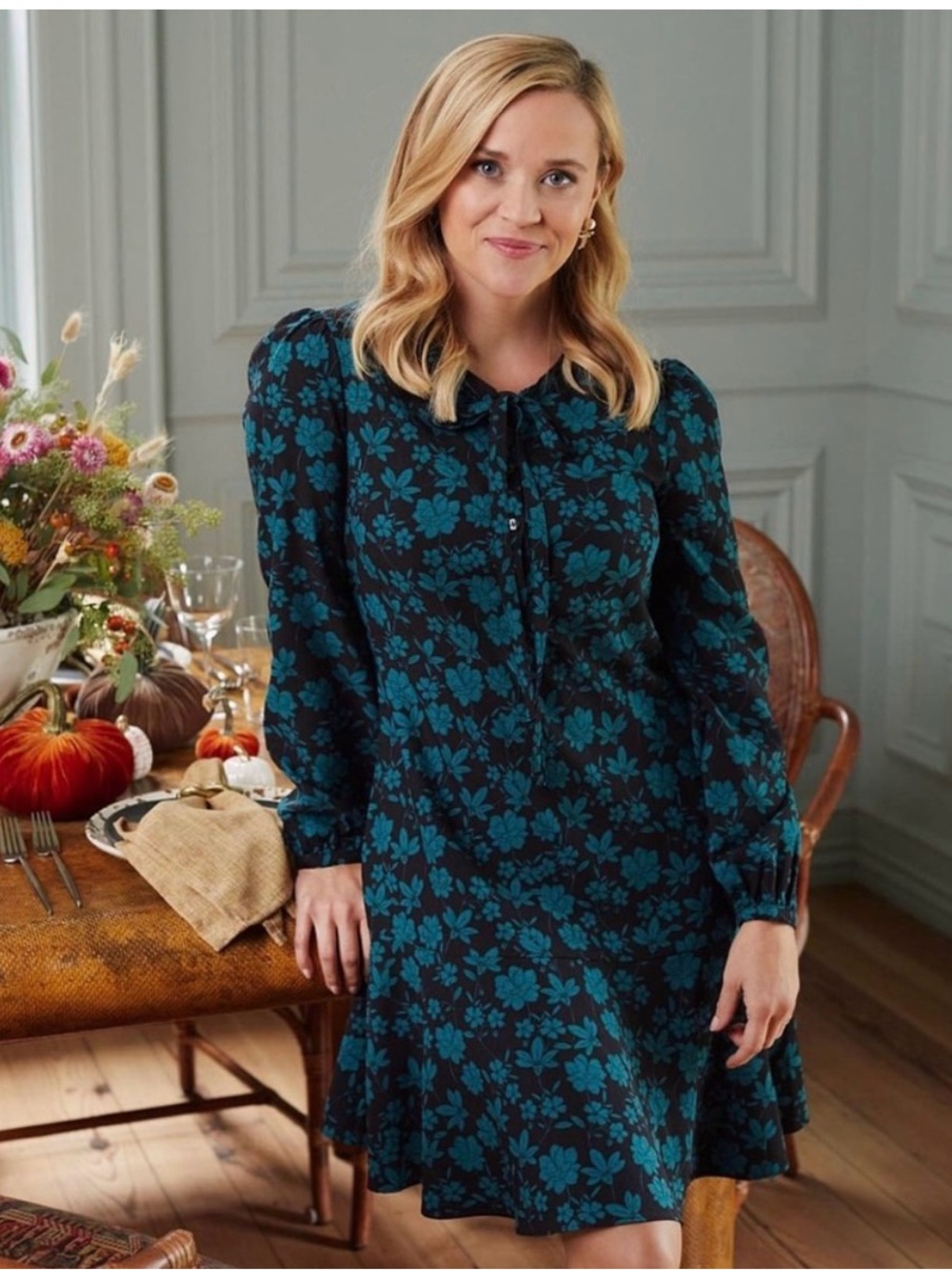 Rosanne shift dress - Floral Long-Sleeve Tie-Neck Dress by Draper James